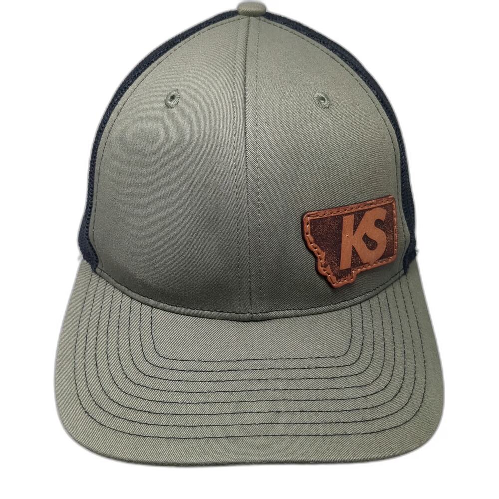 Salute Apparel Trucker Hat Green One Size Montana Leather Patch KS Snapback